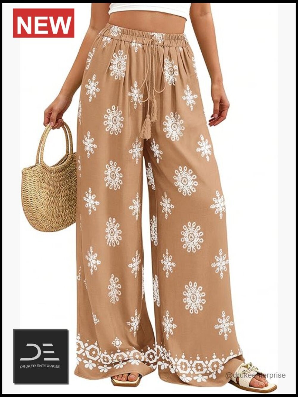 Wide Leg Palazzo Pants Boho Floral Trousers Flowy Lightweight Summer